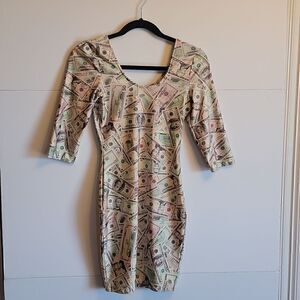 Butch Diva Dress Has Green And  Pink Money Bills On It. Spandex. Small.
